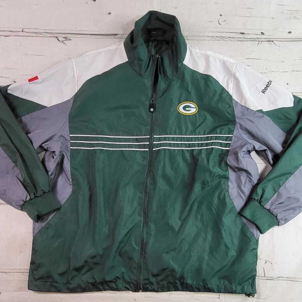 NFL Team Reebok Green Bay Packers Full Zip SI Windbreaker Mens Size XL EUC